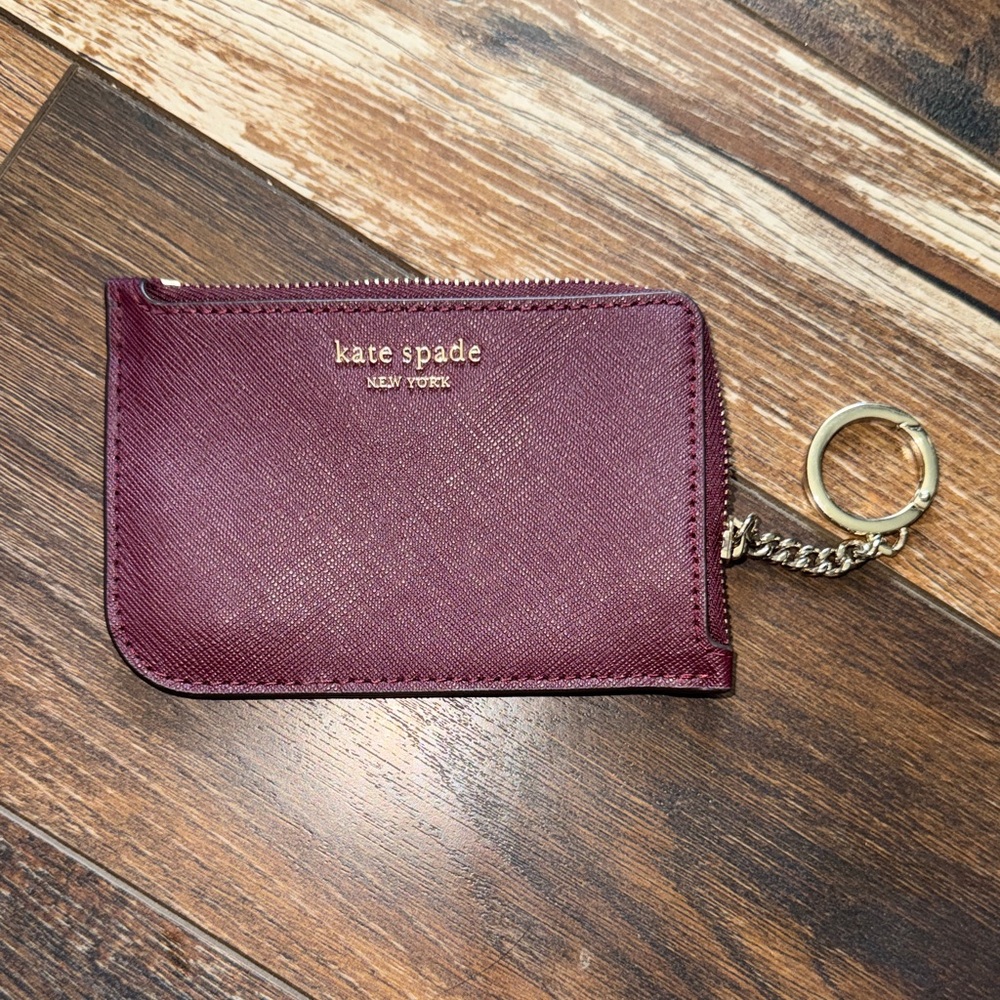 kate spade New York Wine Saffiano Zip Card Case with Keyring